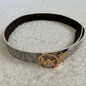 New Michael Kors Reversible Logo Leather Belt with Gold Hardware